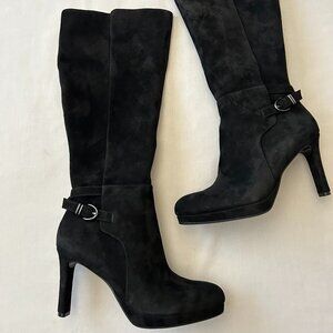 Woman's Naturalizer Black Suede "Tai" Side Zip Boots 3 5/8" Heel 7W NIB